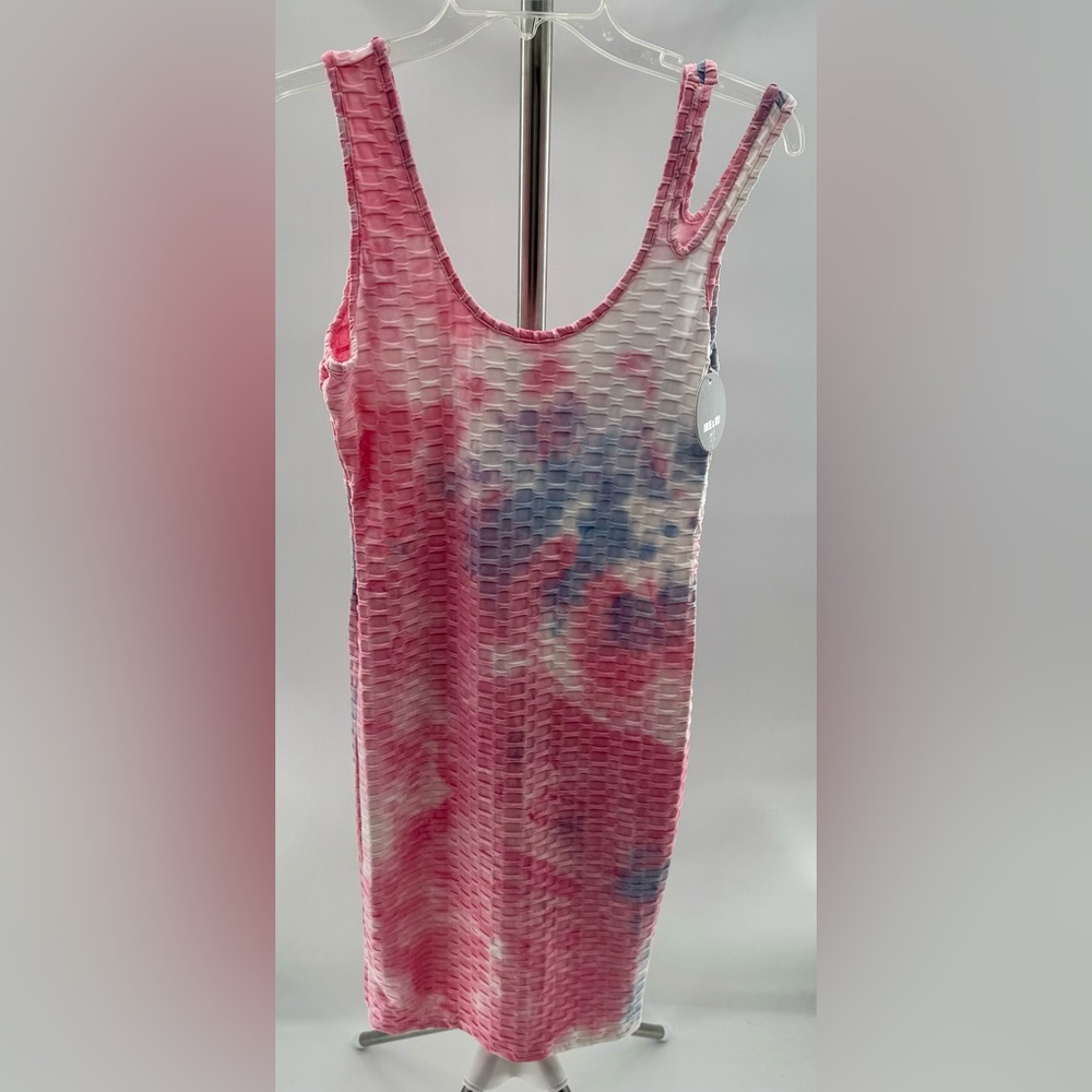 Jolie & Joy Bodycon Dress Size Large Pink Tie Dye Sleeveless Stretch Barbie NEW